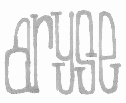 The first sketch of aryse in grey marker: tall, narrow letters with small serifs, all the same height.
